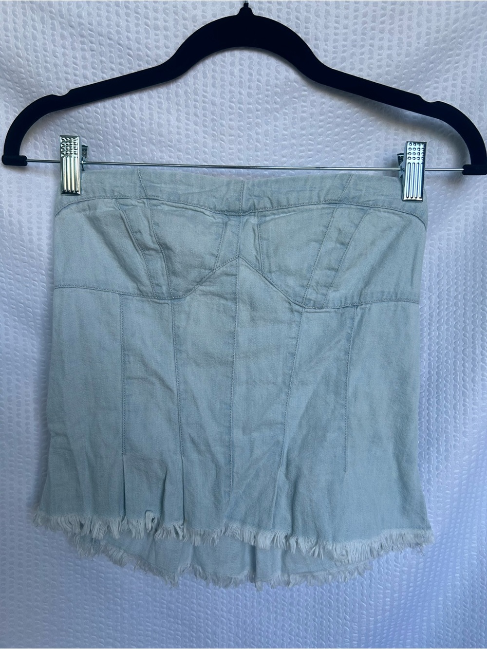 Free People Y2K Denim Corset Tube Top Raw Hem Size XS